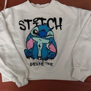 Zara White Sweatshirt with Blue and Pink Graphic